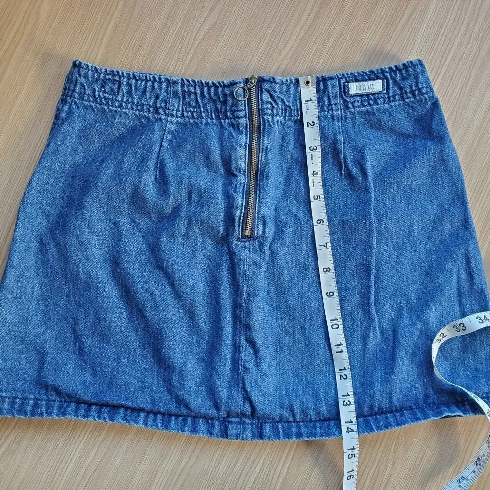 Brandy Melville 'Melville' blue denim skirt with‎ functional zipper detail sz 29